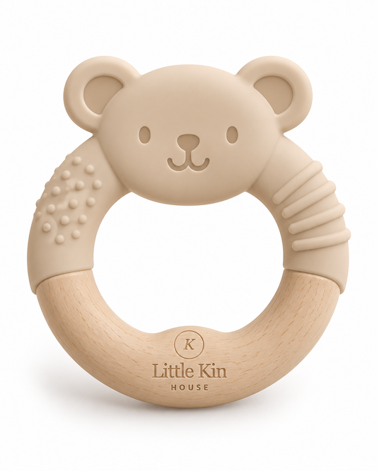 Little Kin House – Bear Silicone & Wooden Baby Teether Ring
